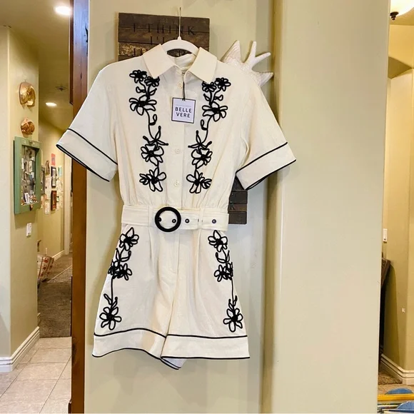 Anthropologie Belle Vere floral embroidered one piece belted romper NWT - Picture 16 of 16